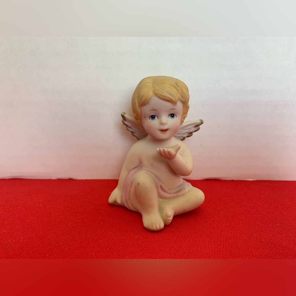 HOME INTERIORS Heavenly Cherubs Figurine #14300 Pink Angel Glued Wing